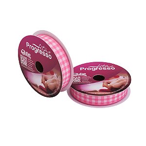 Fita de Cetim 10m x 15mm - Cor 240 - Xadrez Rosa Escuro - Rolo 10 metros  - 1 unidade - Progresso - Rizzo