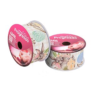 Fita de Cetim 10m x 38mm - Cor 344 - Coelho cm Florais - Rolo 10 metros  - 1 unidade - Progresso - Rizzo