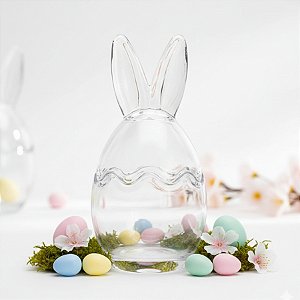 Ovo de Vidro Transparente com Orelha de Coelho - 11cm - 1 unidade - Cromus - Rizzo