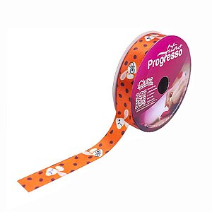 Fita de Cetim Páscoa 10m x 15mm - Cor 050 - Coelho  - Rolo 10 metros - 1 unidade - Progresso - Rizzo