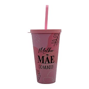 Copo com Tampa e Canudo Rosa - Melhor Mãe do Mundo - 600ml - 1 unidade - Rizzo