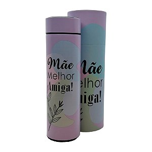 Garrafa Térmica Roxo com Termômetro - Mãe Melhor Amiga - 410ml - 1 unidade - Rizzo
