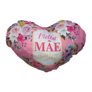 Almofada Coração de Pelúcia - Melhor Mãe do Mundo - 26x18,5cm - 1 unidade - Rizzo