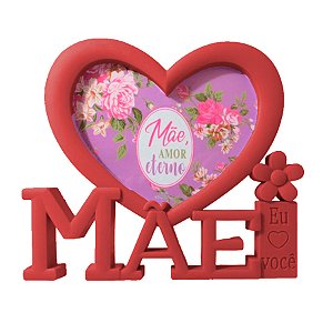 Porta Retrato Mãe com Moldura de Coração - Vermelho - 1 unidade - Rizzo