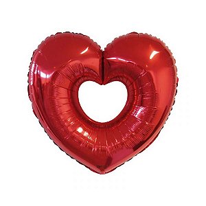 Balão de Festa Metalizado 36" 91cm - Coração Aberto - Vermelho - 1 unidade - Rizzo