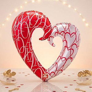 Balão de Festa Metalizado 41" 105cm - Coração Vazado - Vermelho e Branco - 1 unidade - Balões São Roque - Rizzo
