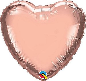 Balão de Festa Microfoil 18" 45cm - Coração Rose Gold Metalizado - 01 Unidade - Qualatex - Rizzo Balões