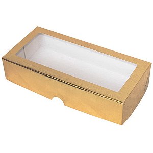 Caixa 12 Doces com Visor S12 (9cm x 19cm x 4cm) Ouro - 10 unidades - Assk - Rizzo