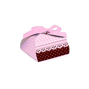 Caixa Bem Casado - Renda rosa e marrom - 24 unidades - Cromus - Rizzo