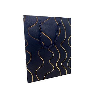Sacola de Papel para Presente Ondas Almofadadas - Azul - 23x18x10cm - 1 unidade - Rizzo