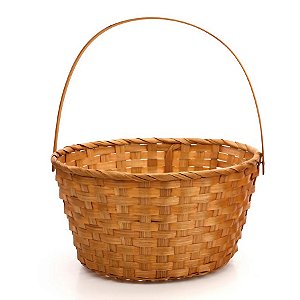 Cesta de Bambu com Alça Dobrável Redonda - Marrom - 28cm - 1 unidade - Cromus - Rizzo