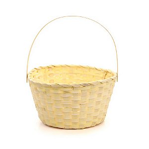 Cesta de Bambu com Alça Dobrável Redonda - Amarelo - 28cm - 1 unidade - Cromus - Rizzo