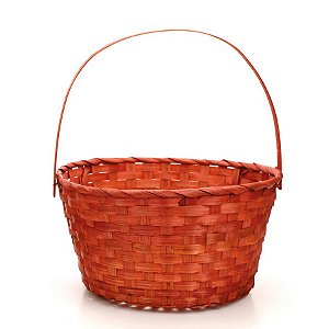 Cesta de Bambu com Alça Dobrável Redonda - Vermelho - 28cm - 1 unidade - Cromus - Rizzo