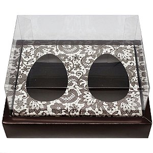 Caixa de Ovo Duplo de Páscoa 150 g com Moldura Marrom Arabesco - 5 unidades - ASSK - Rizzo