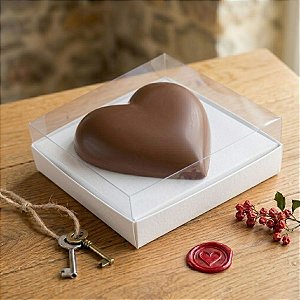 Caixa para Meio Ovo Coração 500g - Branca - 20,5x17x6,5cm - 5 unidades - Assk Rizzo Confeitaria
