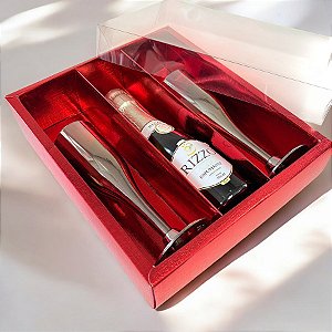Caixa Mini Champanhe e Taça (22,5cm x 19cm x 6,2cm) Vermelho - 5 unidades - ASSK - Rizzo