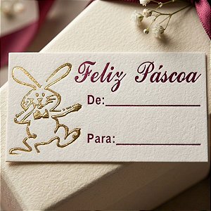 Etiqueta De Páscoa - De/Para - Coelho Dourado e Escrita Rosa - 2cm - 100 unidades - Rizzo