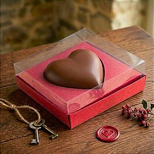 Caixa para Meio Ovo Coração 250g - Vermelho - 15x13x6,5cm - 5 unidades - Assk Rizzo