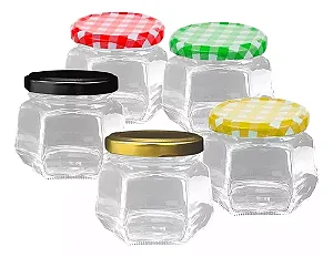 10 Potes Vidro Sextavado c/ Tampa Metal Tempero Geleia 150ml