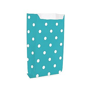 Saquinho de Papel para Pipoca e Hot Dog G 14x8x4cm - Poá Turquesa - 50 unidades - Cromus - Rizzo Festas