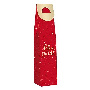 Caixa para Vinho - Feliz Natal - 8,5x8,5x39cm - 1 unidade - Cromus - Rizzo
