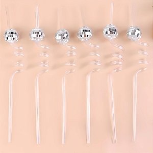 Canudo Espiral Rigido Cristal - Disco Ball - 27cm - 4 unidades - Rizzo