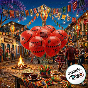 Balão de Festa Decorado Especial 9" 23cm - Junino - 25 unidades - FestColor - Rizzo