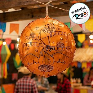 Balão de Festa Metalizado Redondo 20" 50cm - Fogueira de São João - Laranja - 1 unidade - Rizzo