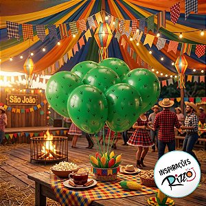 Balão de Festa decorado São João Verde Claro 9'' polegadas - 25 unidades - Festcolor - Rizzo