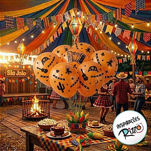 Balão de Festa decorado São João Laranja 9'' polegadas - 25 unidades - Festcolor - Rizzo