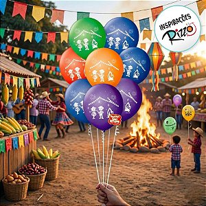 Balão de Festa Látex Decorado São João - Sortido - 25 unidades - Balões São Roque