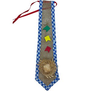 Gravata Juta Barrado Azul com Apliques Sortidos - 34cm - 1 unidade - Rizzo