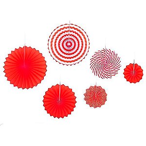 Leque Decorativo de Papel - Vermelho e Branco - 6 unidades - Rizzo