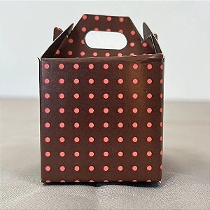 Caixa Sacolinha S0 (7,5x5x5cm) Marrom Com Bolinhas Rosa Neon - 10 unidades - Rizzo