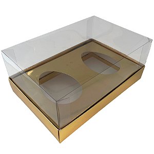 Caixa Ovo de Colher Duplo - Meio Ovo de 100g a 150g - Ouro - 20 x 13 x 8,8 cm - 5 un - Assk Rizzo Confeitaria