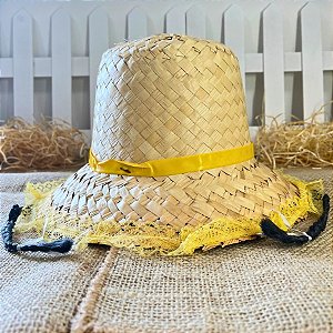 Chapéu de Palha De Renda Com Trança Preta - Amarelo - 34cm - 1 unidade - Rizzo