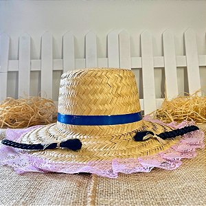 Chapéu de Palha De Renda Com Trança Preta - Lílas - 34cm - 1 unidade - Rizzo