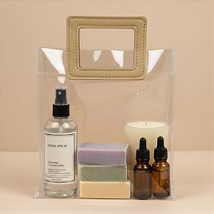 Sacola Transparente PVC Com Alça Retangular Couro Bege - 24x21x11cm - 1 unidade - Cromus - Rizzo