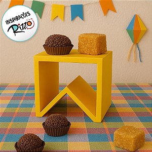 Suporte para Doces em Madeira Bandeirinha Rústico De Festa Junina - Amarelo - 15,5x16cm - 1 unidade - Rizzo