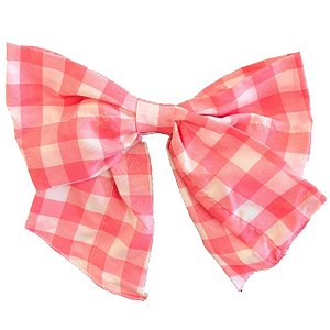 Enfeite de Cabelo Laço Grande Xadrez - Rosa e Branco - 27x30cm - 1 unidade - Rizzo