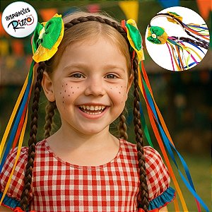 Tiara Com Cabelo e Fitas Coloridas De Festa Junina  - Laço Amarelo - 1 unidade - Rizzo
