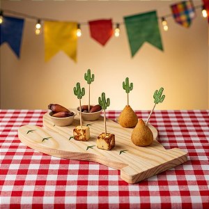 Tábua de Madeira com Picks - Festa Junina Cacto - 8x20cm - 9 unidades - Cromus - Rizzo