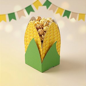 Caixa para Pipoca Em Formato De Milho -  Arraiá Bão Demais - 7,5x7,5x10cm - 10 unidades - Cromus - Rizzo
