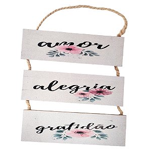 Placa Decorativa em MDF - Amor, Alegria e Gratidão - 52x27cm - 1 unidade - Rizzo