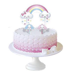 Topper p/ Bolo Festa Chuva de Amor - 3 unidades - Festcolor - Rizzo Festas