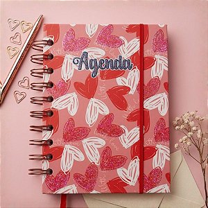 Agenda Permanente Rosa com Corações - 160 Folhas - 13x15,1cm - 1 unidade - Rizzo