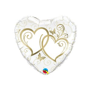 Balão de Festa Microfoil 18" 46cm - Corações Entrelaçados Ouro - 1 unidade - Qualatex Outlet - Rizzo