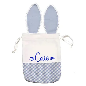 Bolsinha de Páscoa Coelho com Nome - Azul - 1 unidade - Rizzo Personalizado