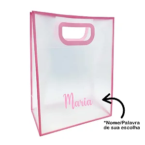 Sacola PVC com Alça Rosa Personalizada com Nome - 30x25x15cm - 1 unidade - Rizzo Personalizado