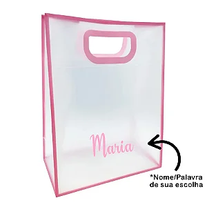 Sacola PVC com Alça Rosa Personalizada com Nome - 40x30x12cm - 1 unidade - Rizzo Personalizado